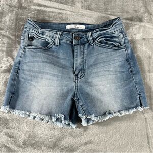 KanCan Denim Jean Shorts Women's Sz M Distressed Frayed Stretch Blue